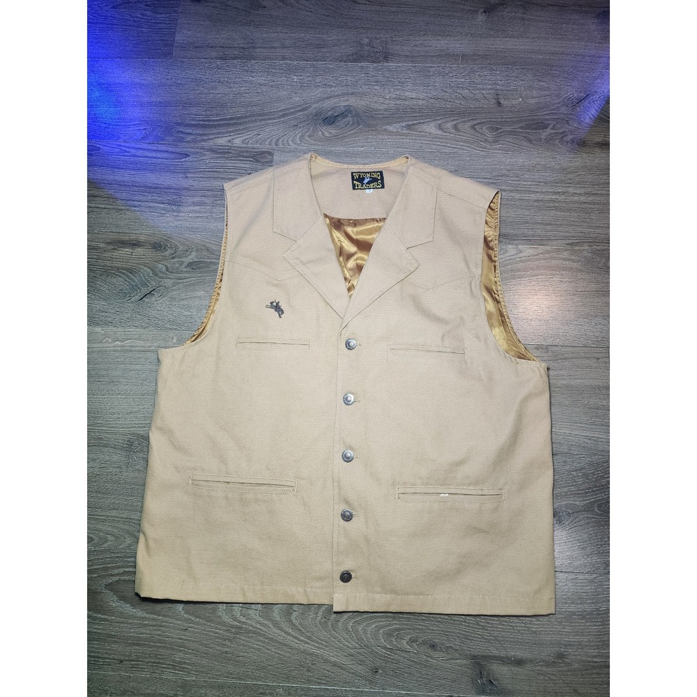 Wyoming Traders Mens Western Brown Duck Canvas Vest Cowboy Notched Lapel Size L